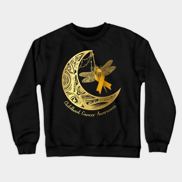 Henna Moon Dragonfly Childhood Cancer Awareness Crewneck Sweatshirt by Chapmanx